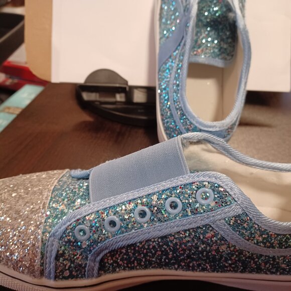 Off We Go® Blue & Silver GLITTER Slip-On Sneakers Walking Shoes - sz 8.5 (41) - Picture 4 of 10